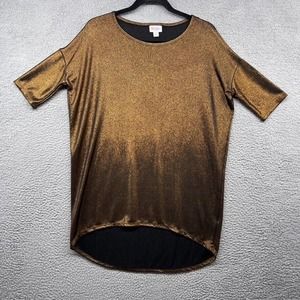 Lularoe Womens Tunic T-Shirt Gold Metallic Short Sleeve Scoop Neck Size XXS